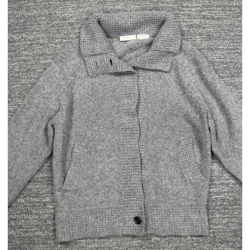 Vintage Neiman Marcus Cashmere Sweater Women Large Gray Cardigan Pockets Collar